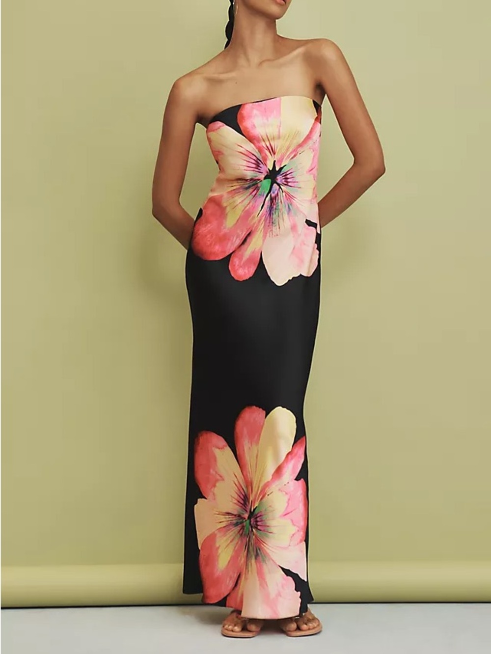 Anthropologie The Fleur Strapless Satin Maxi Dress